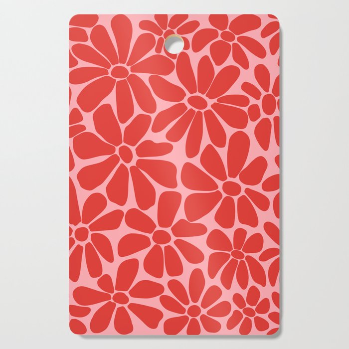 Pink and Red - Retro Floral Art Print Cutting Board Gallery Image 1