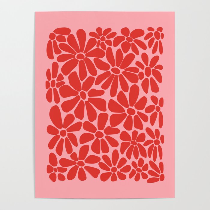 Pink and Red - Retro Floral Art Print Poster Gallery Image 4