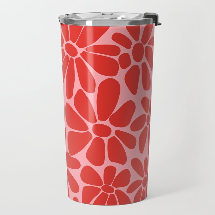 Pink and Red - Retro Floral Art Print Travel Mug Gallery Image 2
