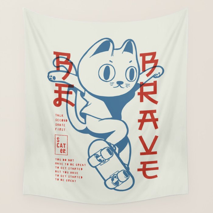 Brave Skater Cat Wall Tapestry Gallery Image 1