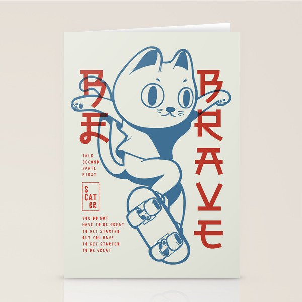 Brave Skater Cat Stationery Card Gallery Image 2