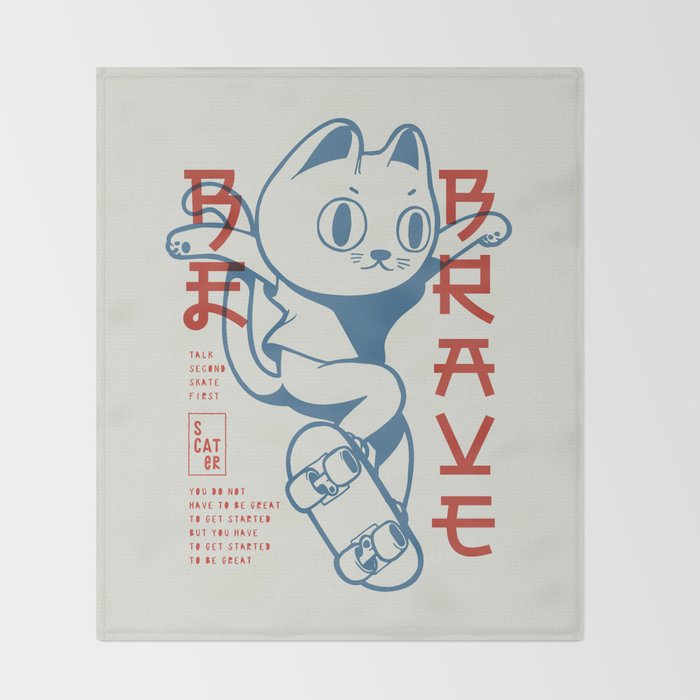 Brave Skater Cat Throw Blanket Gallery Image 2