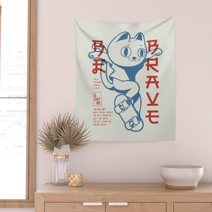 Brave Skater Cat Wall Tapestry Gallery Image 2