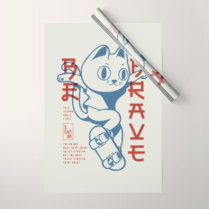 Brave Skater Cat Wrapping Paper Gallery Image 1