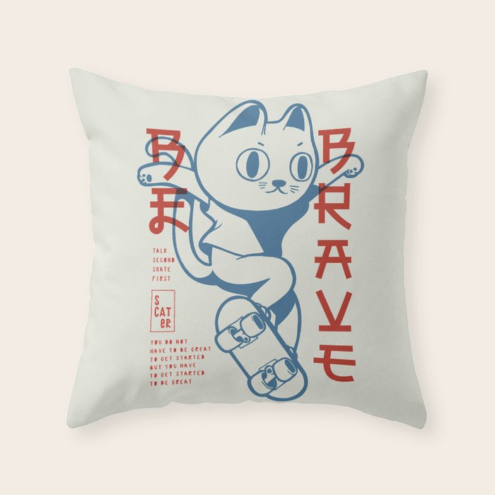 Brave Skater Cat Throw Pillow Gallery Image 6