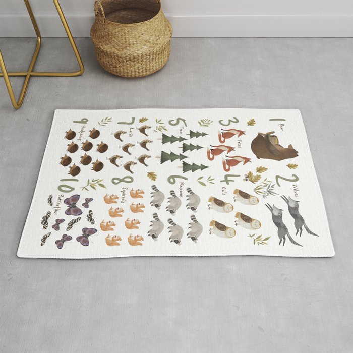 Woodland forest numbers - matches alphabet, for kids / children Rug Gallery Image 1
