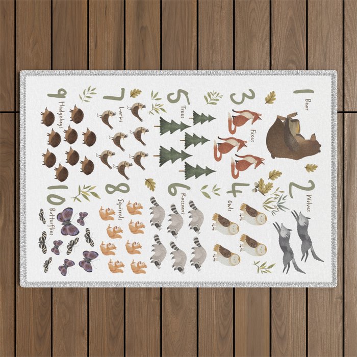 Woodland forest numbers - matches alphabet, for kids / children Outdoor Rug Gallery Image 1