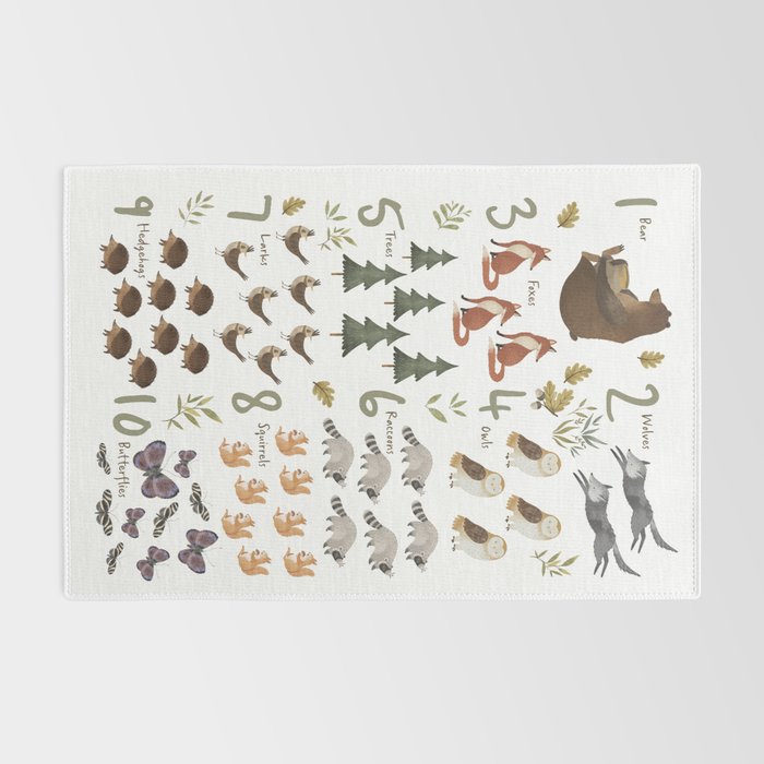 Woodland forest numbers - matches alphabet, for kids / children Rug Gallery Image 2