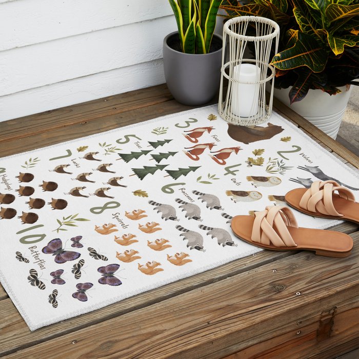 Woodland forest numbers - matches alphabet, for kids / children Outdoor Rug Gallery Image 2