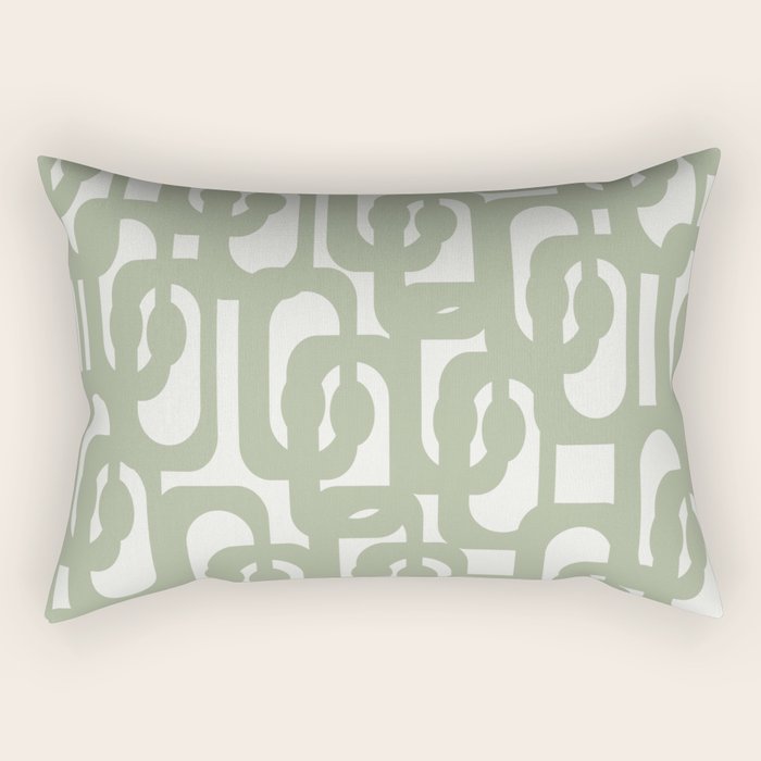 Mid Century Modern Loop Abstract Pattern in Sage Green and Off White Rectangular Pillow Gallery Image 1