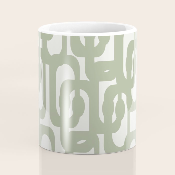Mid Century Modern Loop Abstract Pattern in Sage Green and Off White Coffee Mug Gallery Image 4