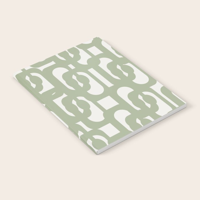 Mid Century Modern Loop Abstract Pattern in Sage Green and Off White Notebook Gallery Image 2