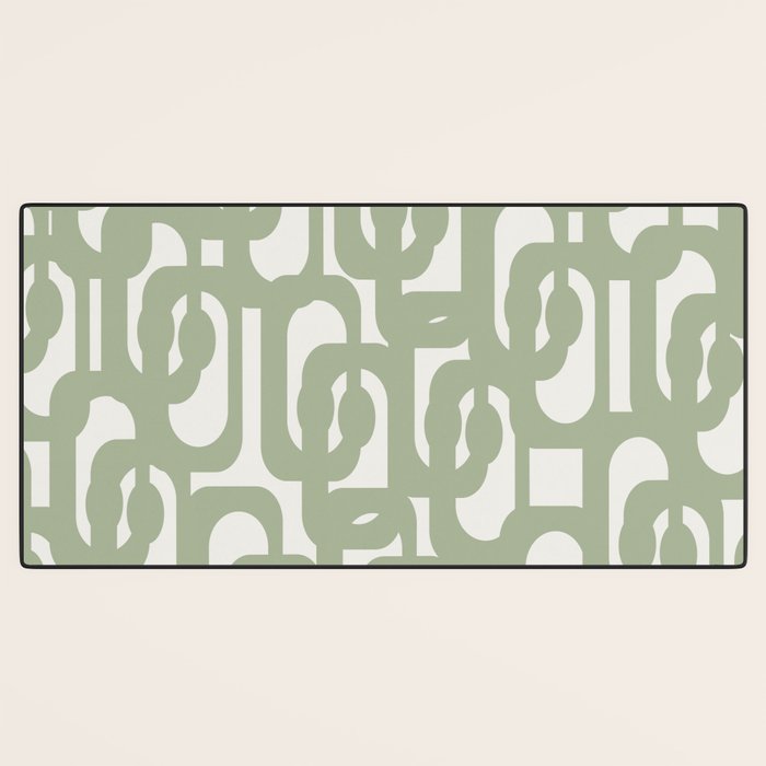 Mid Century Modern Loop Abstract Pattern in Sage Green and Off White Desk Mat Gallery Image 3