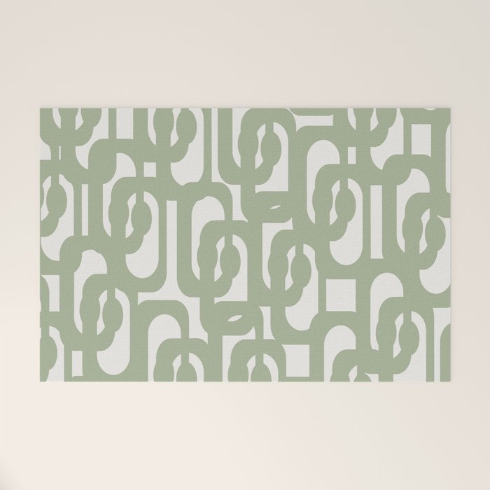 Mid Century Modern Loop Abstract Pattern in Sage Green and Off White Welcome Mat Gallery Image 1