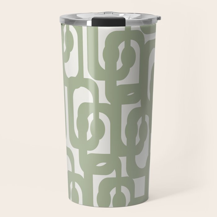 Mid Century Modern Loop Abstract Pattern in Sage Green and Off White Travel Mug Gallery Image 1