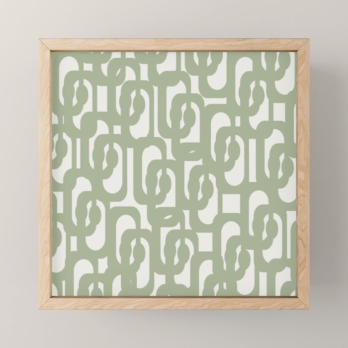 Mid Century Modern Loop Abstract Pattern in Sage Green and Off White Mini Art Print Gallery Image 1