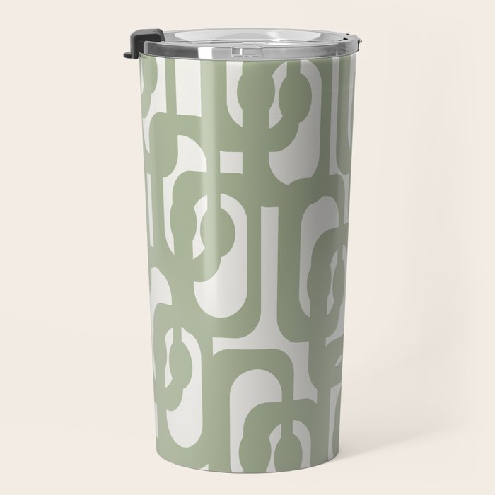 Mid Century Modern Loop Abstract Pattern in Sage Green and Off White Travel Mug Gallery Image 3