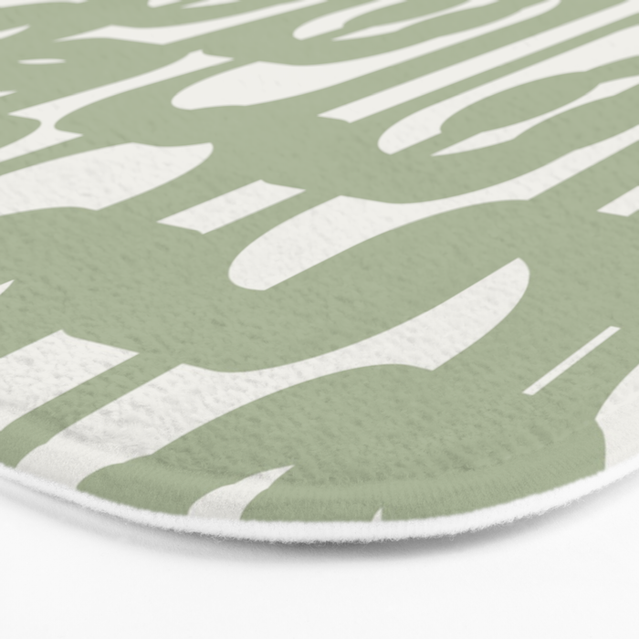 Mid Century Modern Loop Abstract Pattern in Sage Green and Off White Bath Mat Gallery Image 3