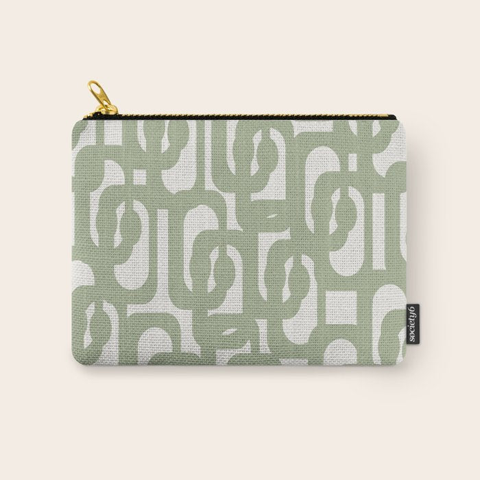Mid Century Modern Loop Abstract Pattern in Sage Green and Off White Carry All Pouch Gallery Image 1