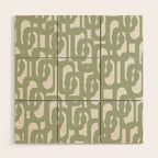 Mid Century Modern Loop Abstract Pattern in Sage Green and Off White Wood Wall Art Gallery Image 1