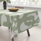Mid Century Modern Loop Abstract Pattern in Sage Green and Off White Tablecloth Gallery Image 3