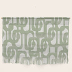 Mid Century Modern Loop Abstract Pattern in Sage Green and Off White Wall Hanging Gallery Image 1