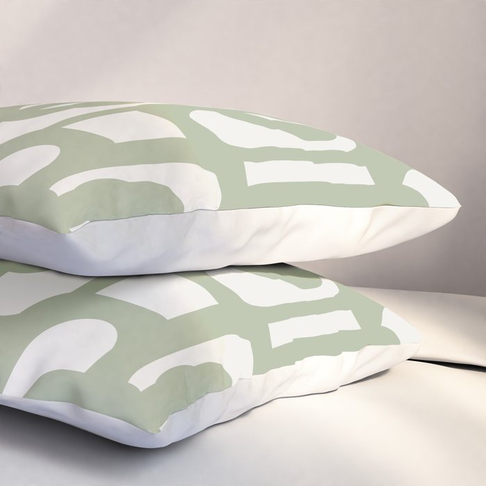 Mid Century Modern Loop Abstract Pattern in Sage Green and Off White Pillow Sham Gallery Image 3