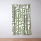 Mid Century Modern Loop Abstract Pattern in Sage Green and Off White Window Curtain Gallery Image 3