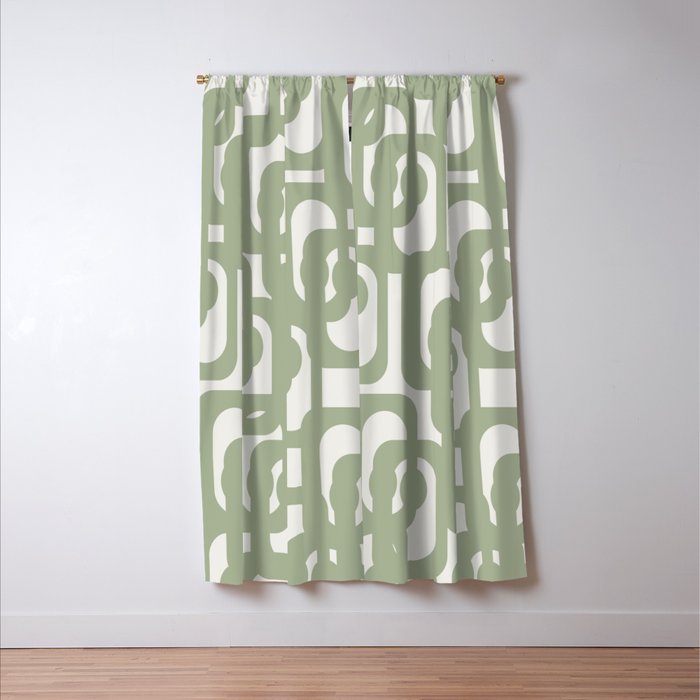 Mid Century Modern Loop Abstract Pattern in Sage Green and Off White Window Curtain Gallery Image 3