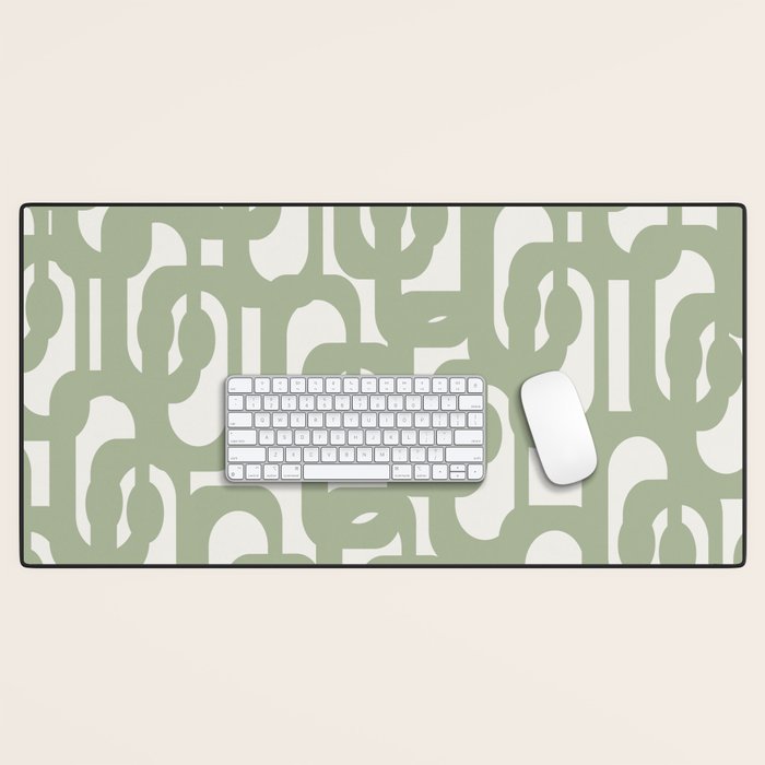 Mid Century Modern Loop Abstract Pattern in Sage Green and Off White Desk Mat Gallery Image 1