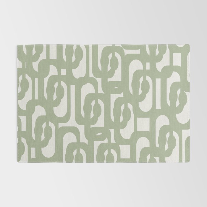 Mid Century Modern Loop Abstract Pattern in Sage Green and Off White Rug Gallery Image 2