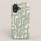 Mid Century Modern Loop Abstract Pattern in Sage Green and Off White iPhone Case Gallery Image 1