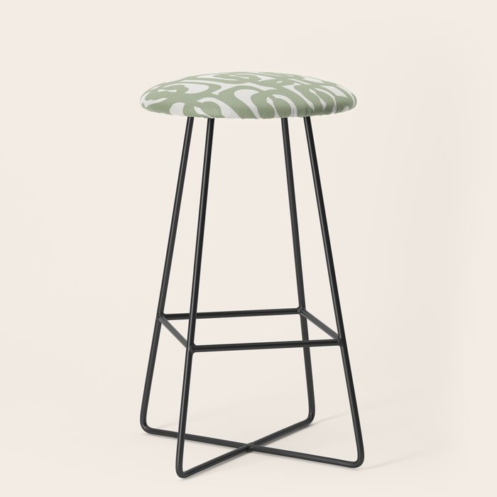 Mid Century Modern Loop Abstract Pattern in Sage Green and Off White Stool Gallery Image 1