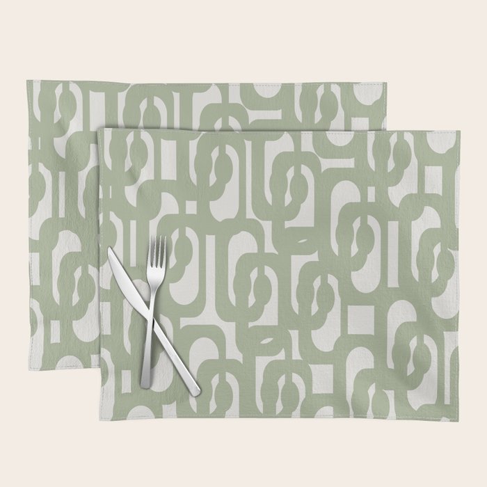 Mid Century Modern Loop Abstract Pattern in Sage Green and Off White Placemat Gallery Image 1