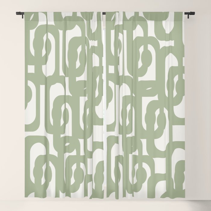 Mid Century Modern Loop Abstract Pattern in Sage Green and Off White Window Curtain Gallery Image 5
