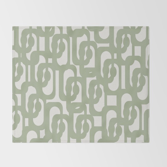 Mid Century Modern Loop Abstract Pattern in Sage Green and Off White Throw Blanket Gallery Image 2