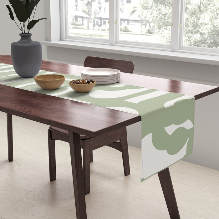 Mid Century Modern Loop Abstract Pattern in Sage Green and Off White Table Runner Gallery Image 2