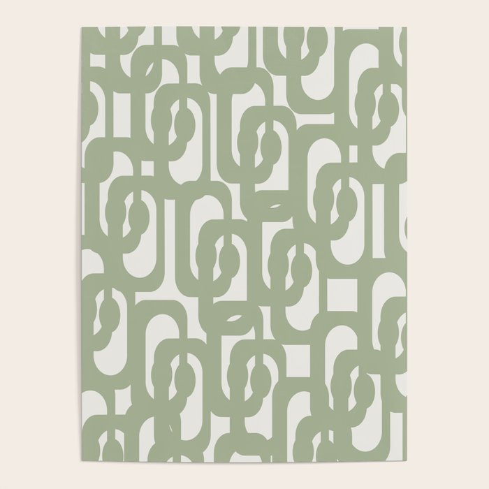 Mid Century Modern Loop Abstract Pattern in Sage Green and Off White Poster Gallery Image 4