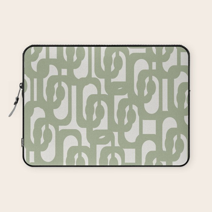Mid Century Modern Loop Abstract Pattern in Sage Green and Off White Laptop Sleeve Gallery Image 1