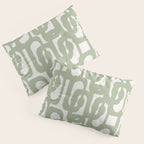 Mid Century Modern Loop Abstract Pattern in Sage Green and Off White Pillow Sham Gallery Image 3