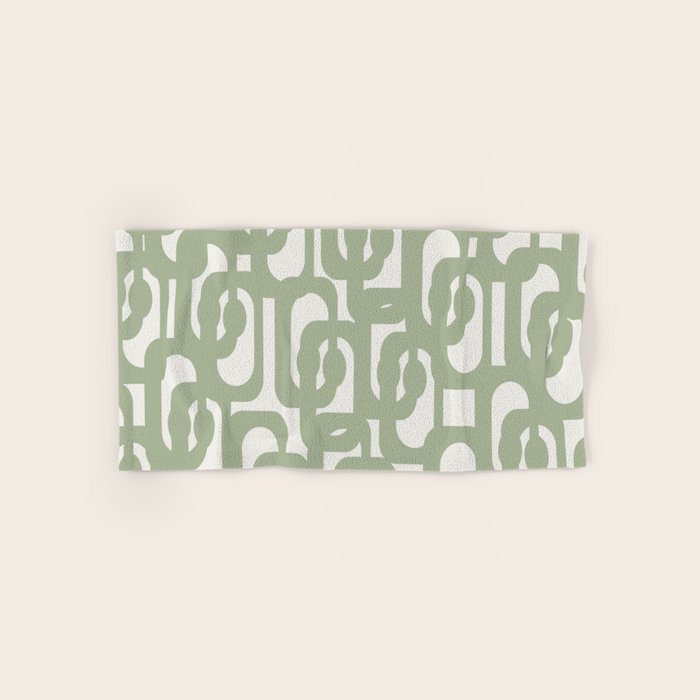 Mid Century Modern Loop Abstract Pattern in Sage Green and Off White Bath Towel Gallery Image 1
