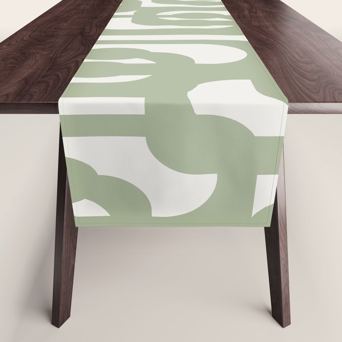 Mid Century Modern Loop Abstract Pattern in Sage Green and Off White Table Runner Gallery Image 1