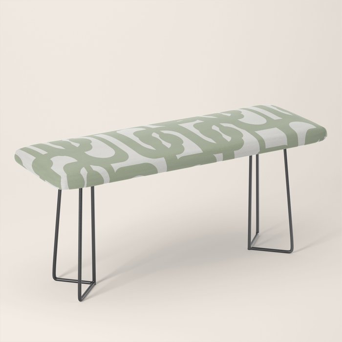 Mid Century Modern Loop Abstract Pattern in Sage Green and Off White Bench Gallery Image 1