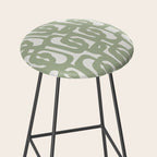 Mid Century Modern Loop Abstract Pattern in Sage Green and Off White Stool Gallery Image 2
