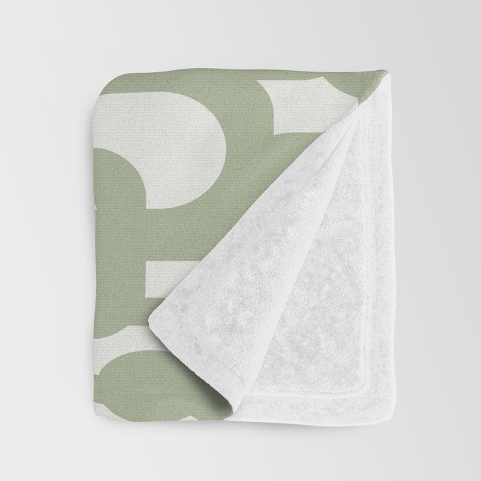 Mid Century Modern Loop Abstract Pattern in Sage Green and Off White Throw Blanket Gallery Image 3