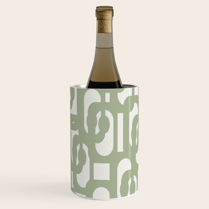 Mid Century Modern Loop Abstract Pattern in Sage Green and Off White Wine Chiller Gallery Image 3