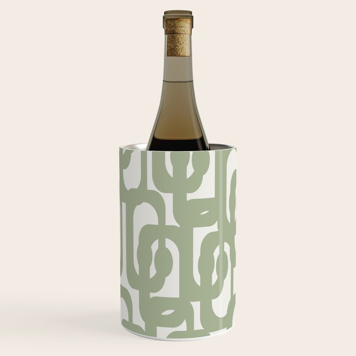 Mid Century Modern Loop Abstract Pattern in Sage Green and Off White Wine Chiller Gallery Image 1