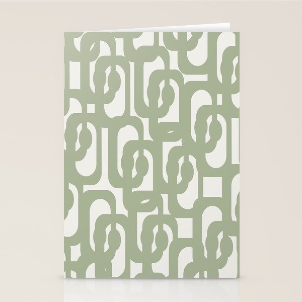 Mid Century Modern Loop Abstract Pattern in Sage Green and Off White Stationery Card Gallery Image 2