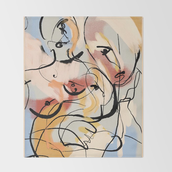 Abstract Female Figure Line Art Throw Blanket Gallery Image 2