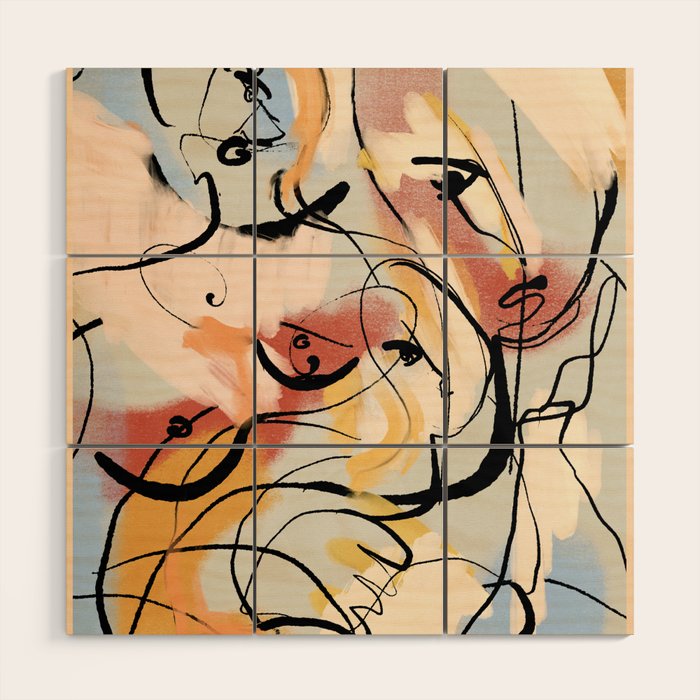 Abstract Female Figure Line Art Wood Wall Art Gallery Image 1